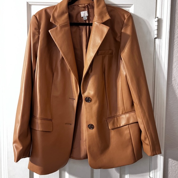 a new day Vegan Leather Tan Blazer Size L - Picture 3 of 5
